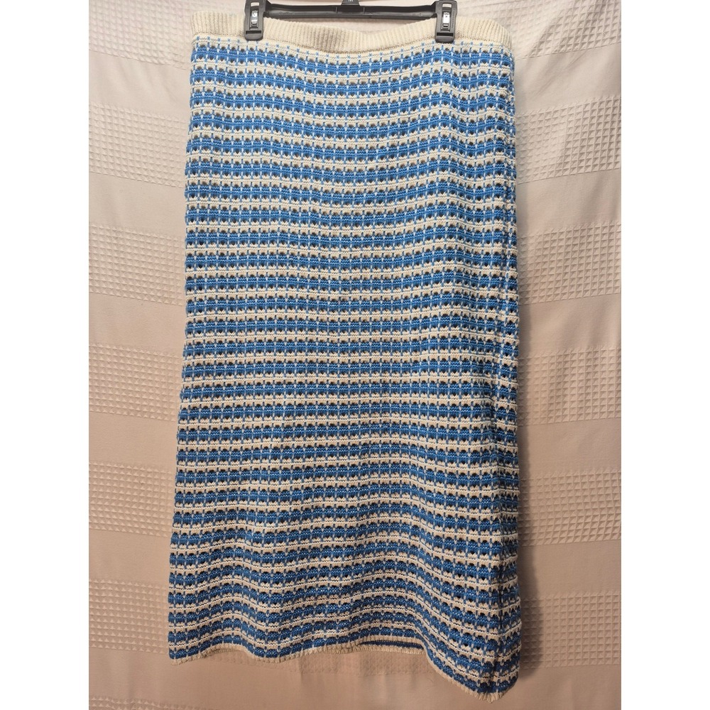 Freshman Womens Blue White Knit Lined Maxi Skirt Size XXL 7233